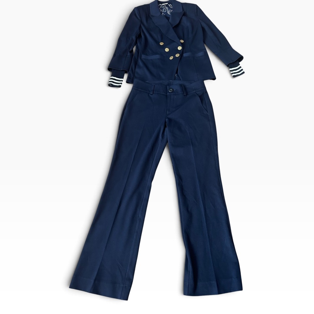 Cabi Navy Blue Double Breasted Blazer Pant Suit Set Gold Buttons 5150 Womens 6
